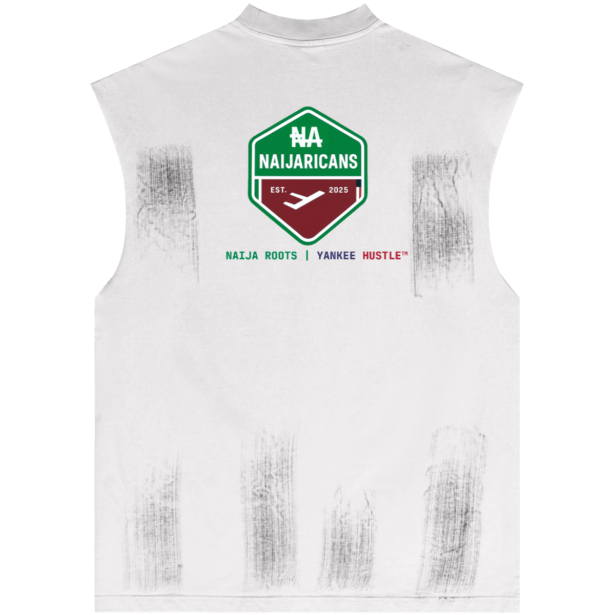 Distressed High Street Round Neck Sleeveless "Naija No Dey Carry Last" Tank Top