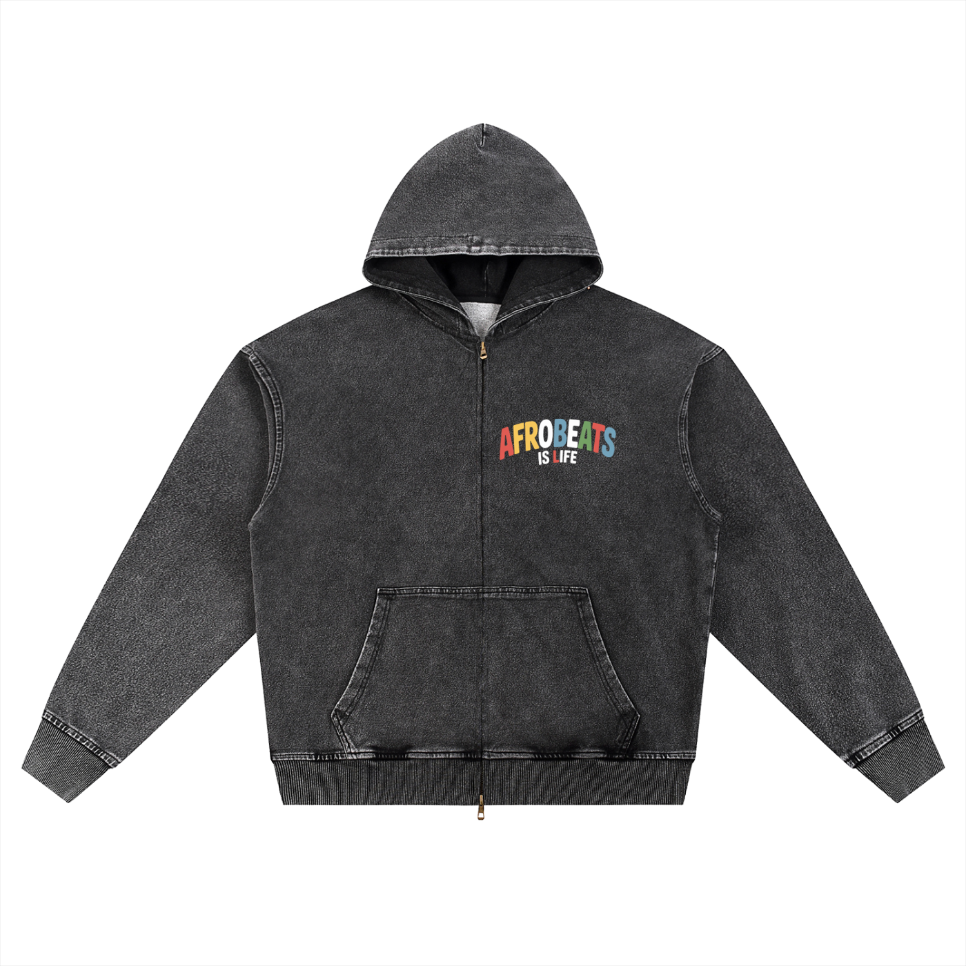 Snow Wash Oversized Zip-Up "Afrobeats is Life" Hoodie