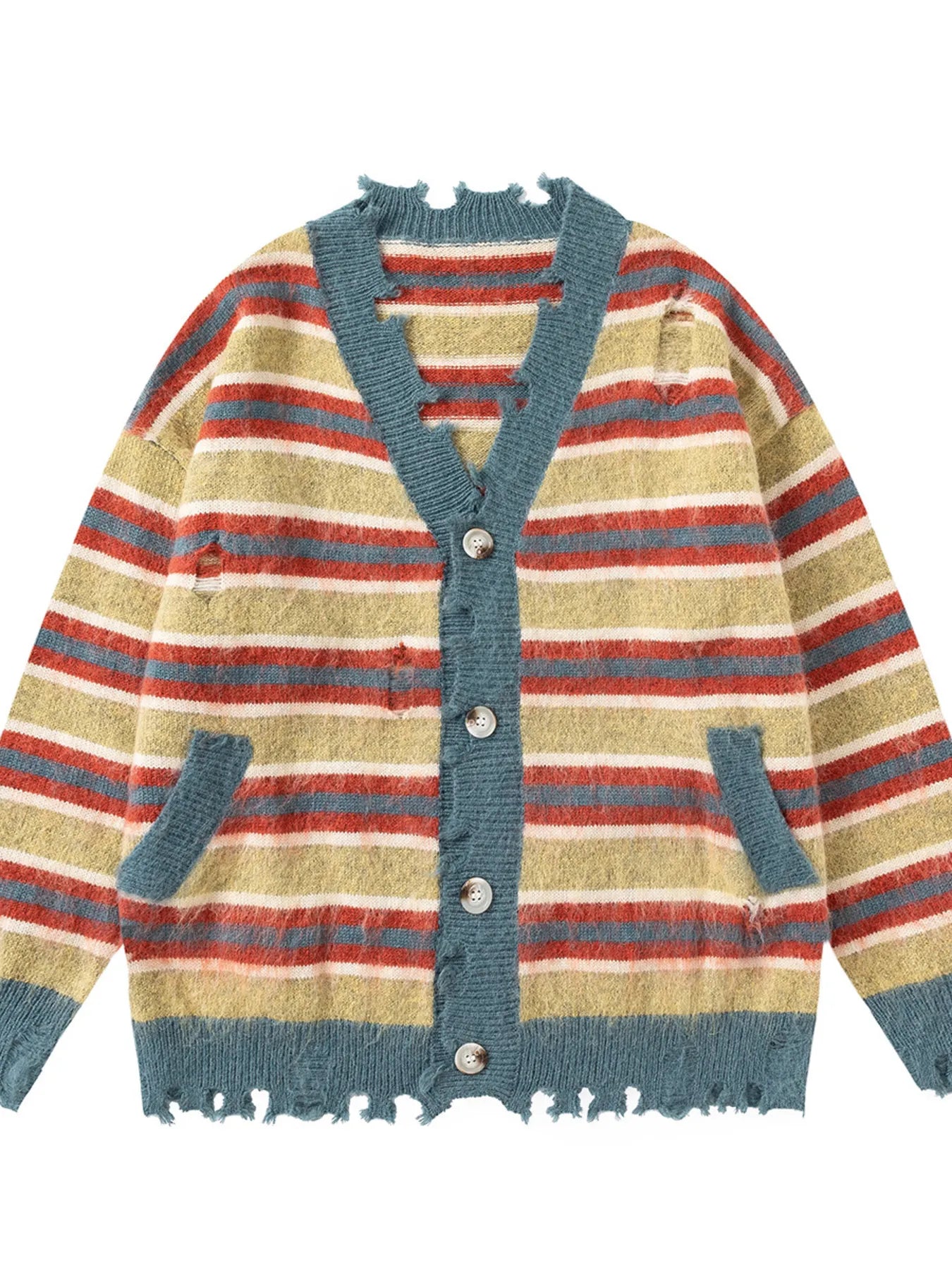 Men's Striped V-Neck Button Up Cardigan