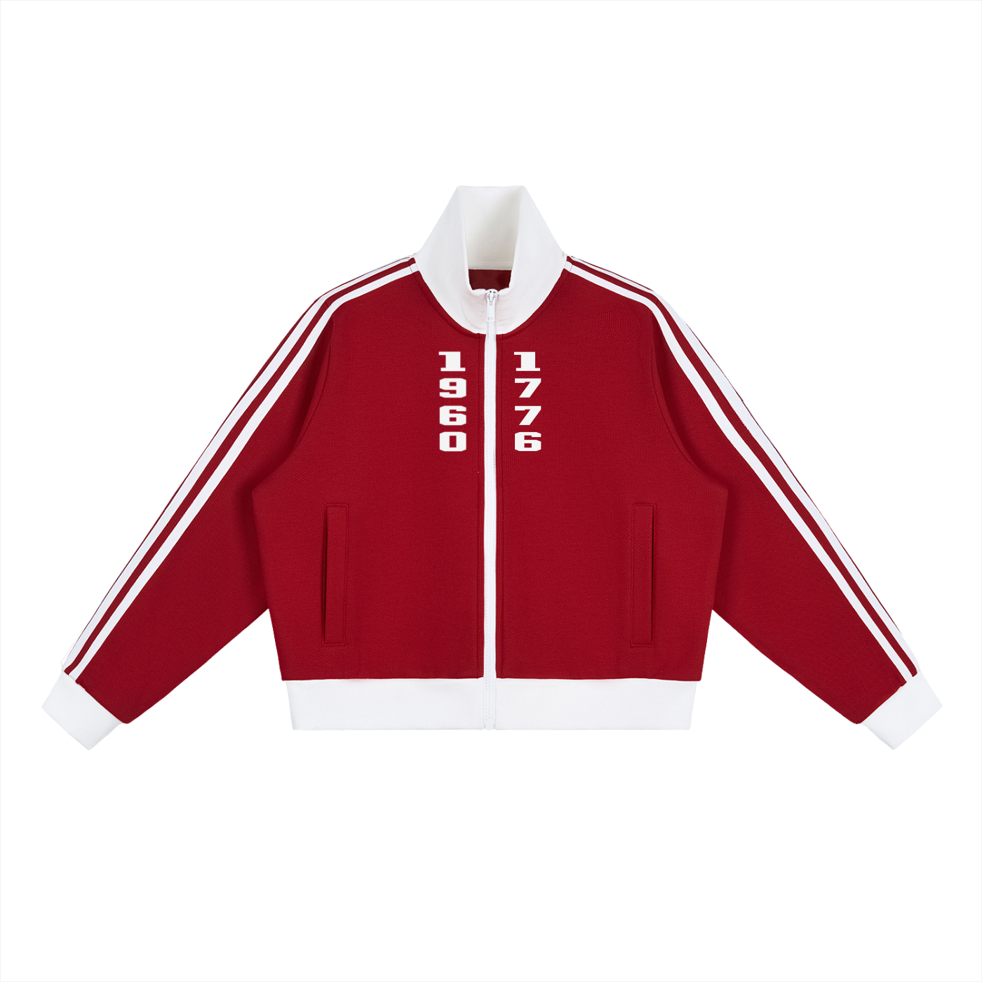 Contrast Side Stripe Fleece "1960|1776" Cropped Track Jacket