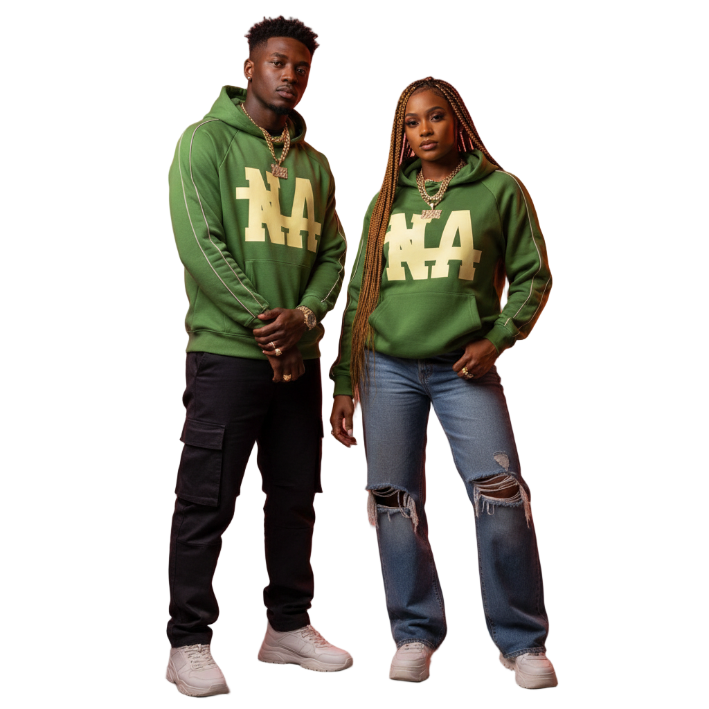 Contrast Piping Raglan "NA" Hoodie